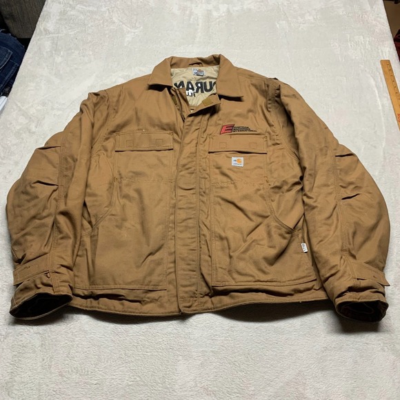 Carhartt FR Mens XL Flame Resistant Duck Chore Coat Quilt Lined Pockets Distress - Picture 1 of 15